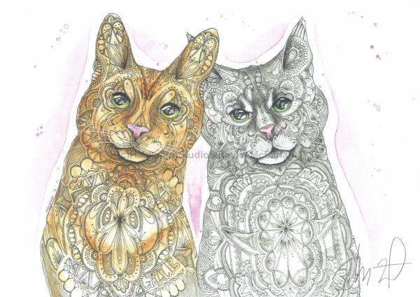 Whisker Sisters Print, Watercolor and Pen and Ink, by Haylee McFarland picture