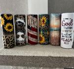 Customized 20 oz sublimation tumbler, vinyl designs and engraved cups
