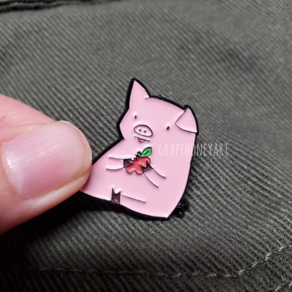 Pig with Apple Enamel Pin picture