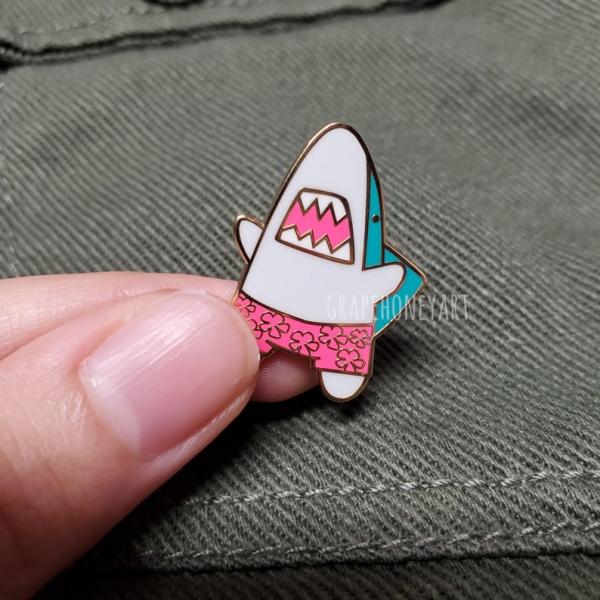 Shark with Shorts Enamel Pin picture