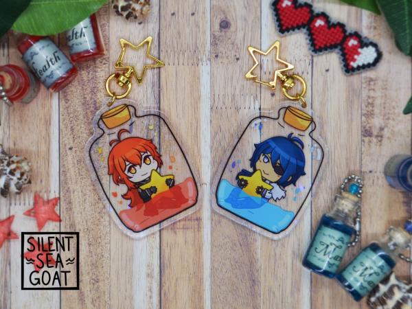 Genshin Impact Diluc & Kaeya 2.5 inch Potion Bottle Holographic Acrylic Charms picture