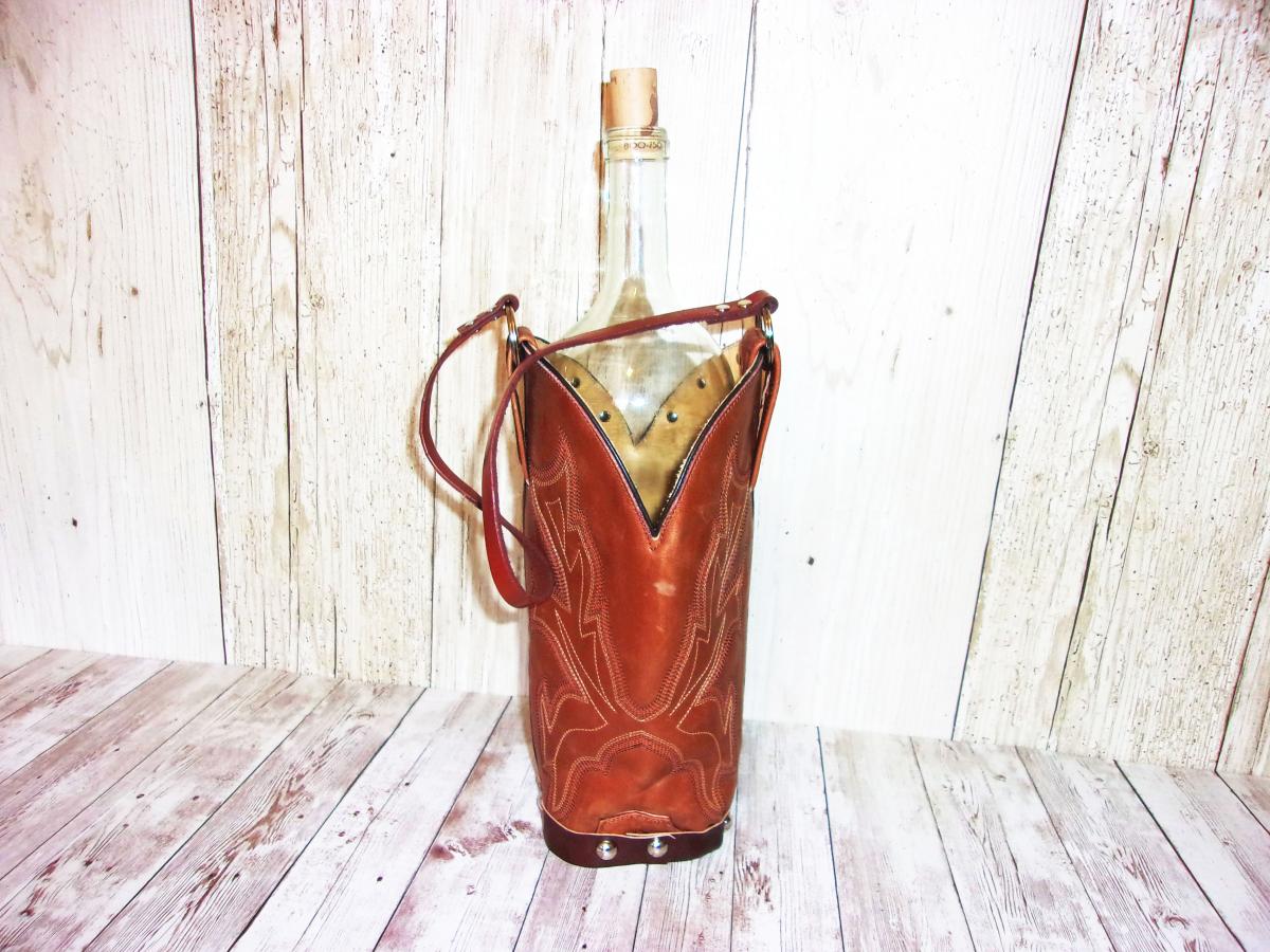 Leather Wine Tote - Cowboy Boot Wine Caddy WT568 picture