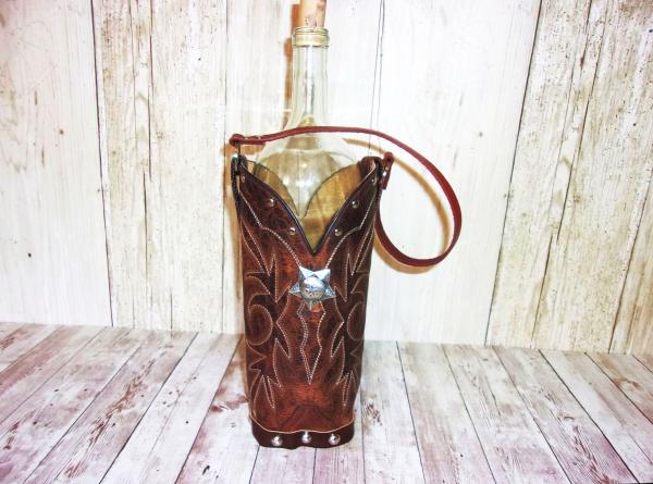 Leather Wine Tote - Cowboy Boot Wine Caddy WT564 picture
