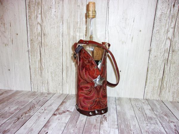 Leather Wine Tote - Cowboy Boot Wine Caddy WT556 picture