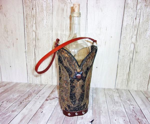 Leather Wine Tote - Cowboy Boot Wine Caddy WT562 picture