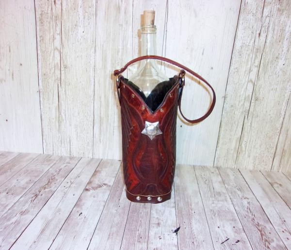 Leather Wine Tote - Cowboy Boot Wine Caddy WT559 picture