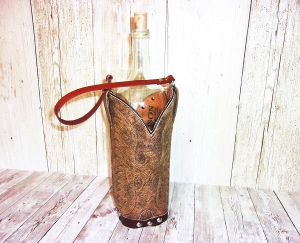 Leather Wine Tote - Cowboy Boot Wine Caddy WT571 picture