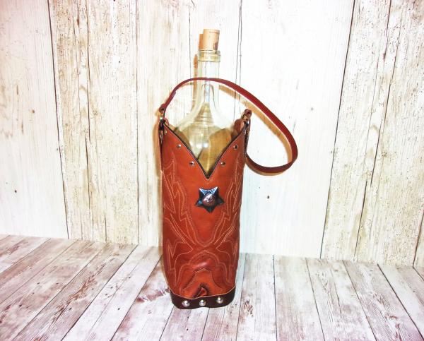 Leather Wine Tote - Cowboy Boot Wine Caddy WT568 picture