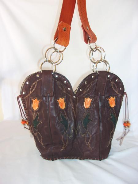 Leather Shoulder Bag - Cowboy  Boot Purse DB314 picture