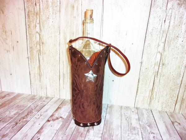 Leather Wine Tote - Cowboy Boot Wine Caddy WT567 picture