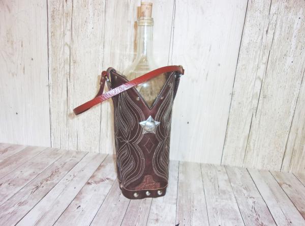 Leather Wine Tote - Cowboy Boot Wine Caddy WT560 picture