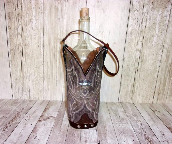 Leather Wine Tote - Cowboy Boot Wine Caddy WT558 picture