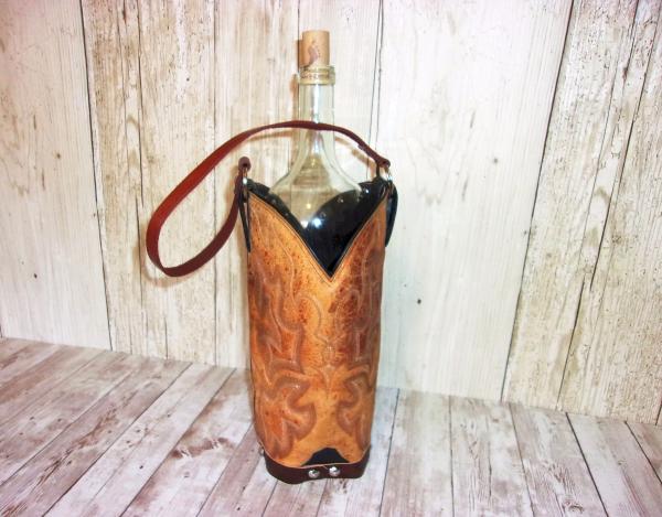 Leather Wine Tote - Cowboy Boot Wine Caddy WT566 picture