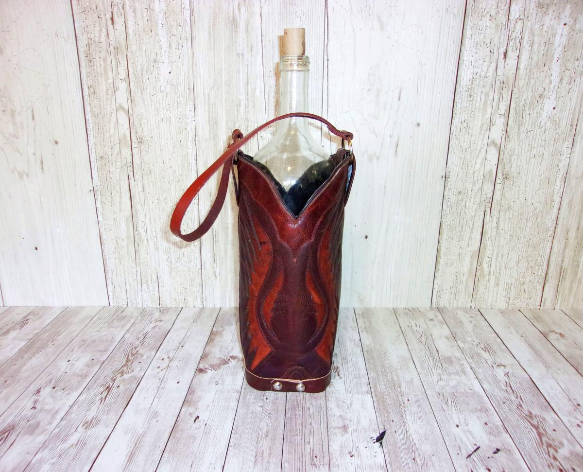 Leather Wine Tote - Cowboy Boot Wine Caddy WT559 picture