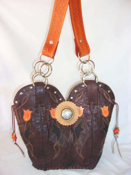 Leather Shoulder Bag - Cowboy  Boot Purse DB314 picture