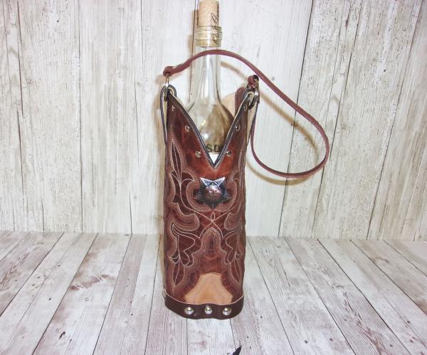 Leather Wine Tote - Cowboy Boot Wine Caddy WT555 picture