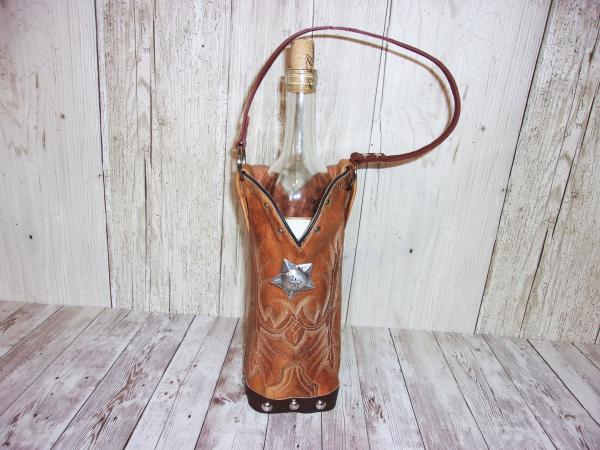 Leather Wine Tote - Cowboy Boot Wine Caddy WT552 picture