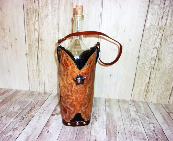 Leather Wine Tote - Cowboy Boot Wine Caddy WT566 picture