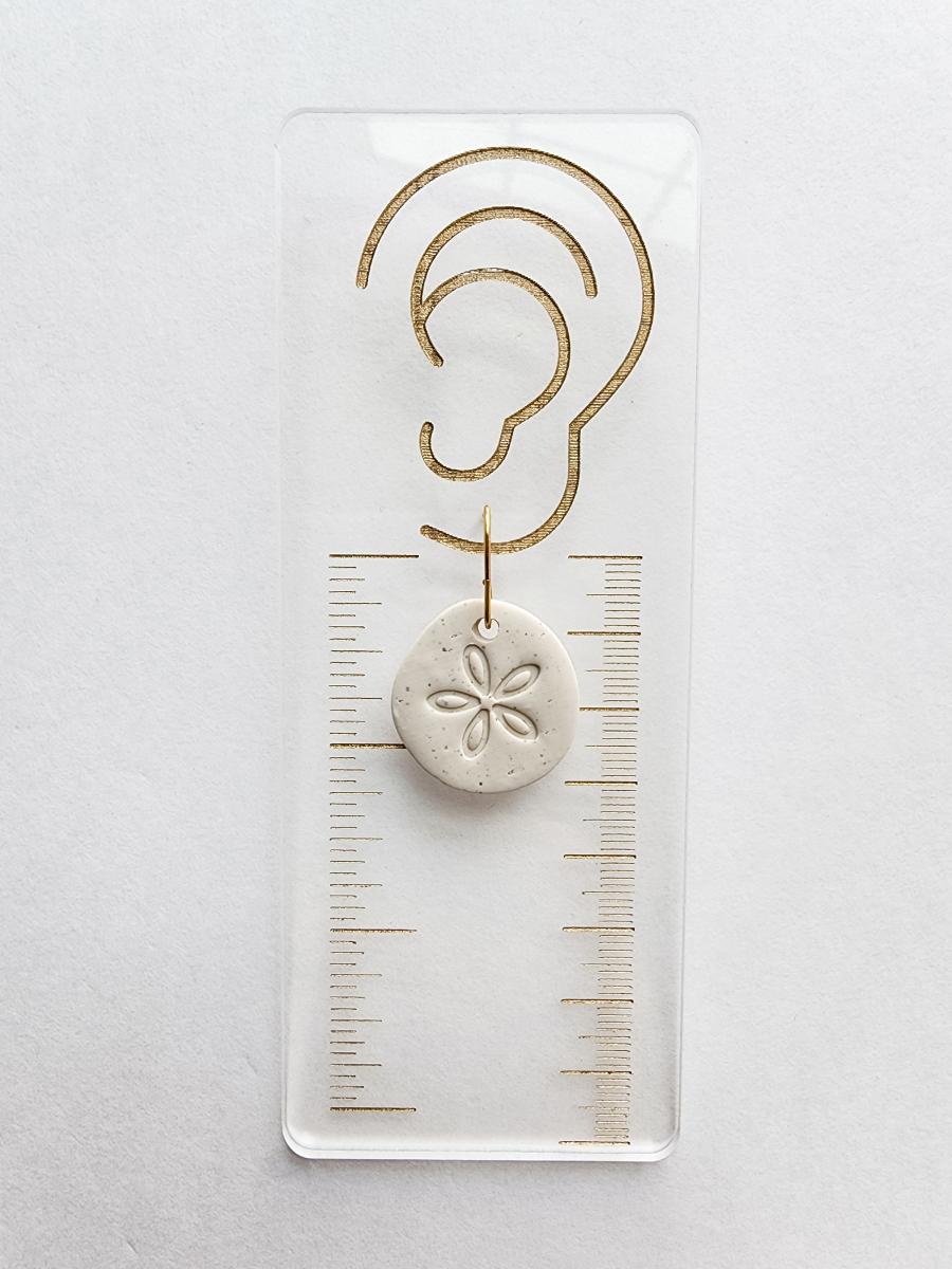 Summer Polymer Clay Beachside Sand Dollar Dangle Earring with Gold picture