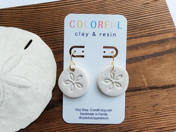 Summer Polymer Clay Beachside Sand Dollar Dangle Earring with Gold