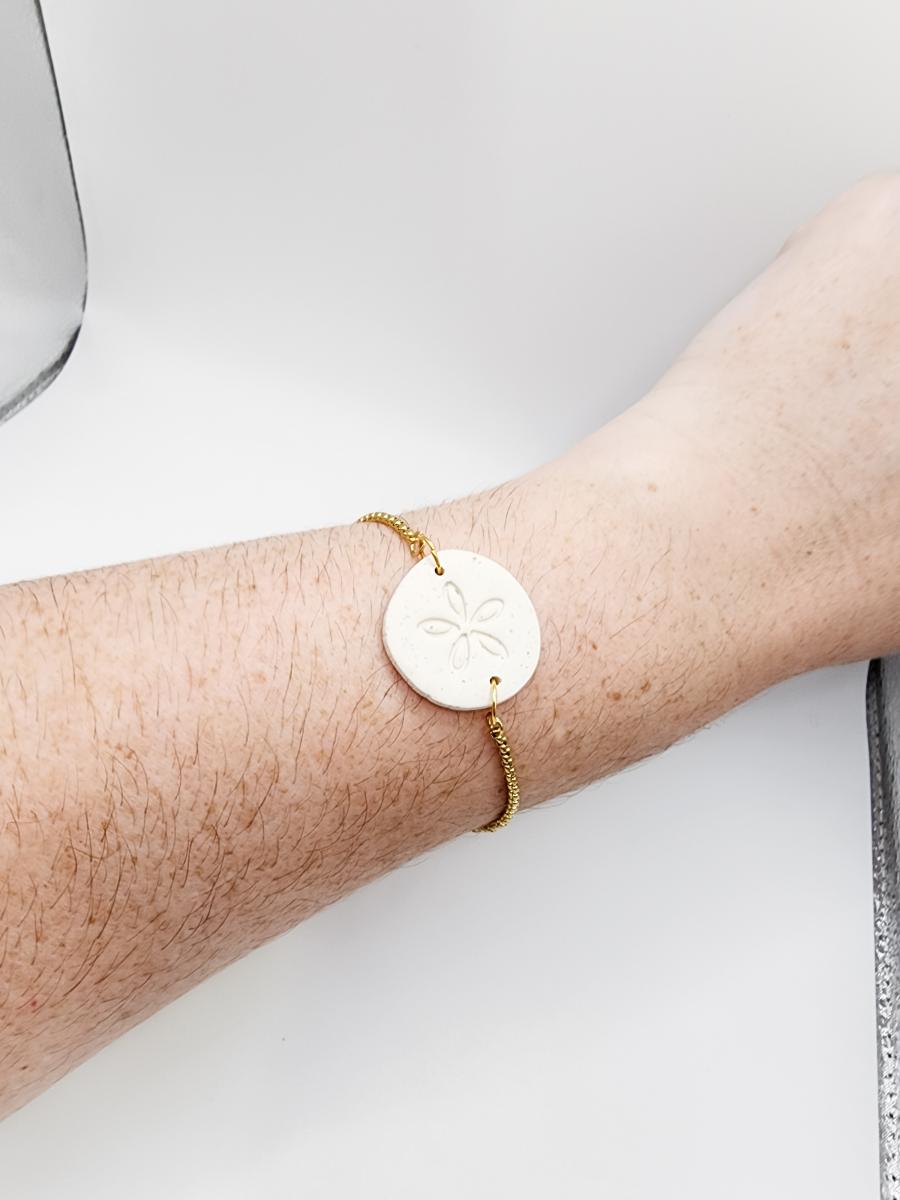 Summer Polymer Clay Beachside Sand Dollar Bracelet with Gold  (Hypoallergenic) picture