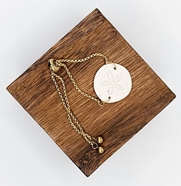Summer Polymer Clay Beachside Sand Dollar Bracelet with Gold  (Hypoallergenic)
