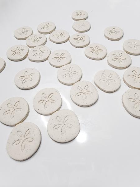 Summer Polymer Clay Beachside Sand Dollar Dangle Earring with Gold picture
