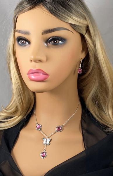 Vintage Pink Swarovski Crystal Drop and Butterfly Necklace Set