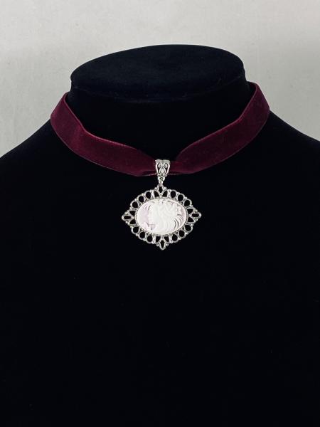 Burgundy Velvet Cameo Choker Necklace picture
