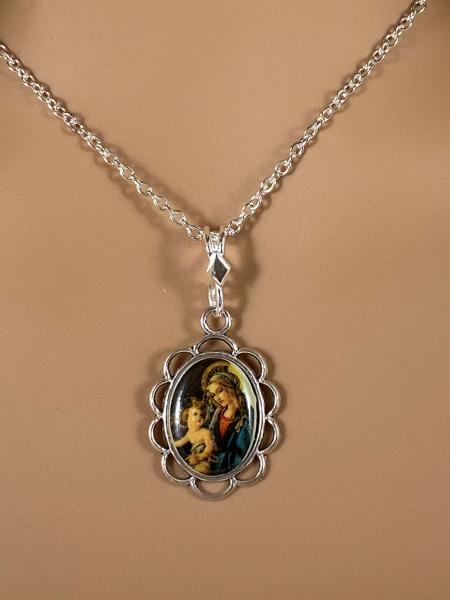 Rare Vintage Madonna and Child Cabochon Necklace