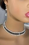 White Black Triple Strand Pearl Choker