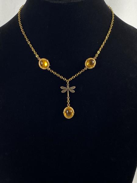Dragonfly and Amber  Vintage Necklace and Earring Set picture