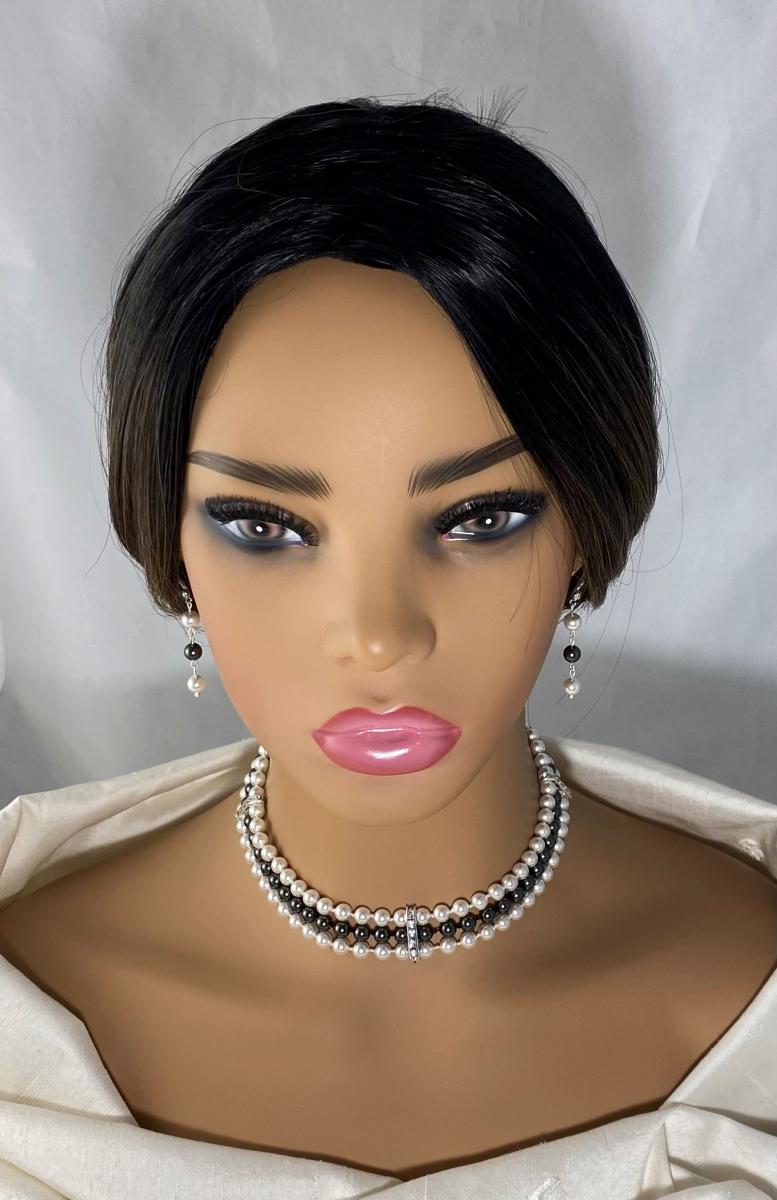 White Black Triple Strand Pearl Choker picture