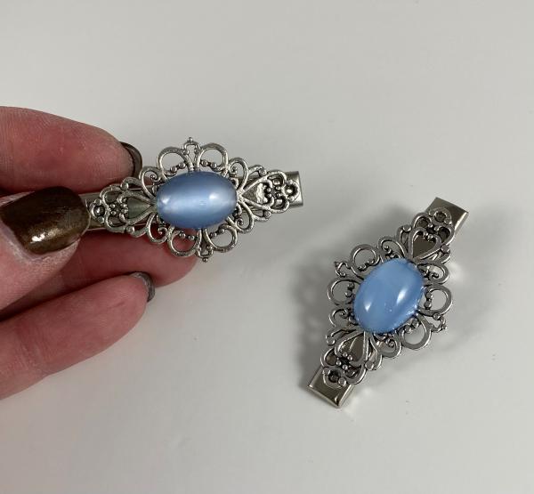 Fancy Filigree and Glass Cats Eye Barrettes picture