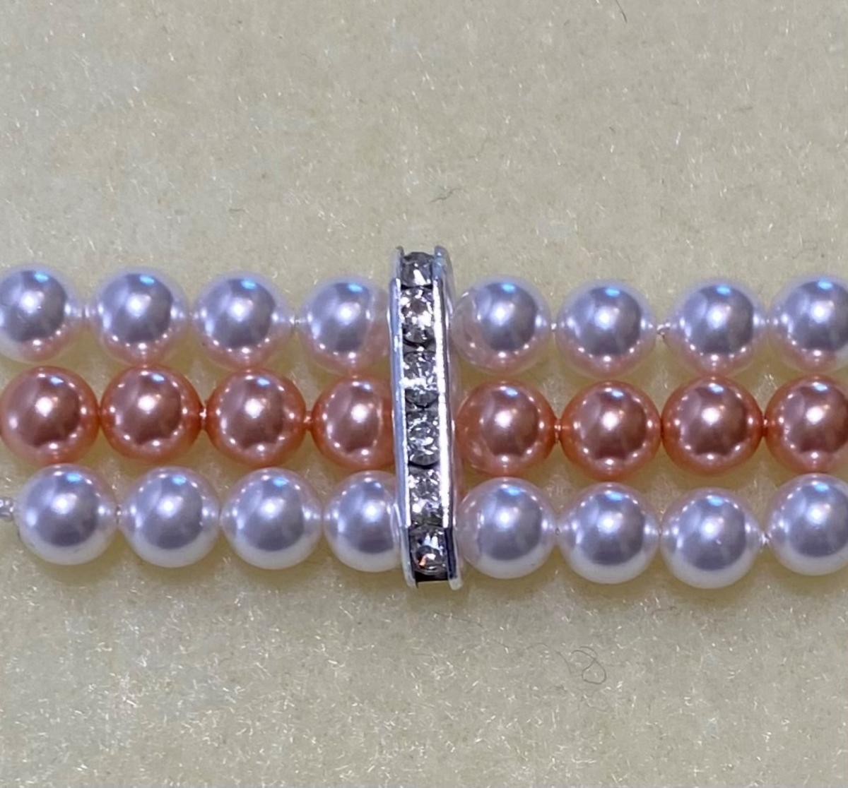 White Black Triple Strand Pearl Choker picture