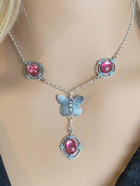Vintage Pink Swarovski Crystal Drop and Butterfly Necklace Set picture