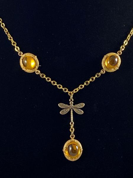 Dragonfly and Amber  Vintage Necklace and Earring Set picture