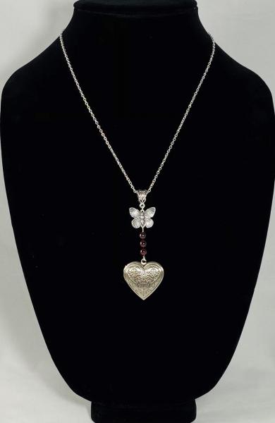 Butterfly and Garnet Gemstone Locket Necklace picture