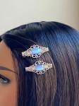 Fancy Filigree and Glass Cats Eye Barrettes