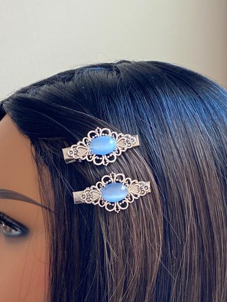 Fancy Filigree and Glass Cats Eye Barrettes picture