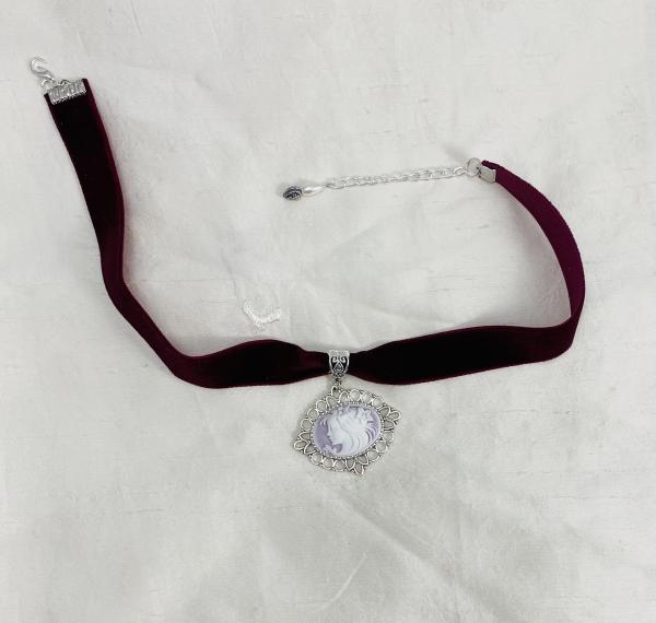 Burgundy Velvet Cameo Choker Necklace picture