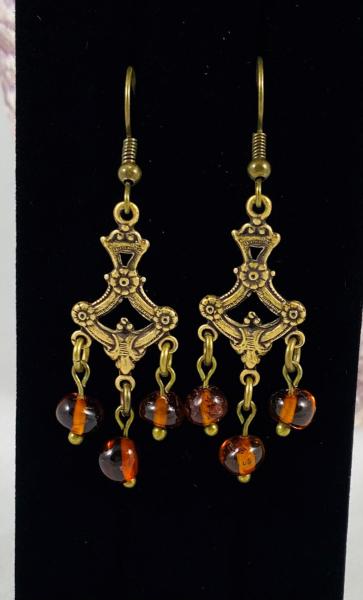 Genuine Amber Bead Chandelier Earrings picture