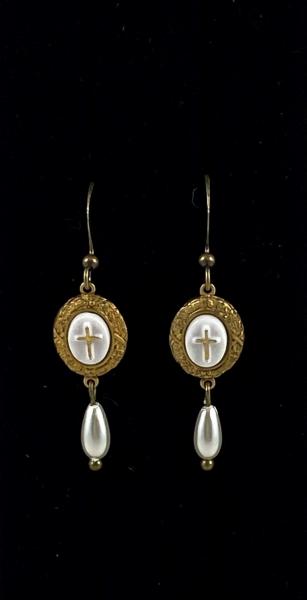 Vintage Gold and White Cross Earrings picture