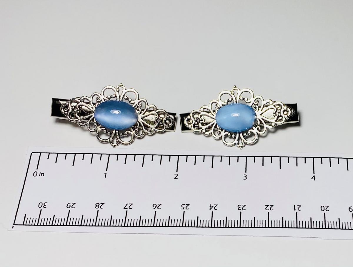 Fancy Filigree and Glass Cats Eye Barrettes picture