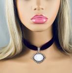 Burgundy Velvet Cameo Choker Necklace