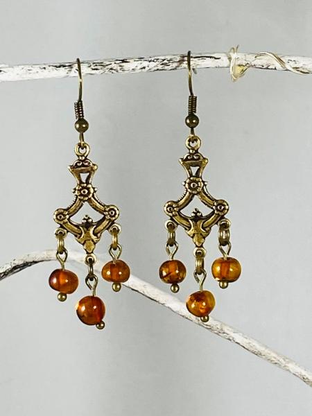 Genuine Amber Bead Chandelier Earrings picture