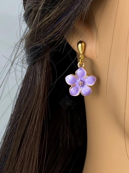 Purple Enamel Flower Earrings