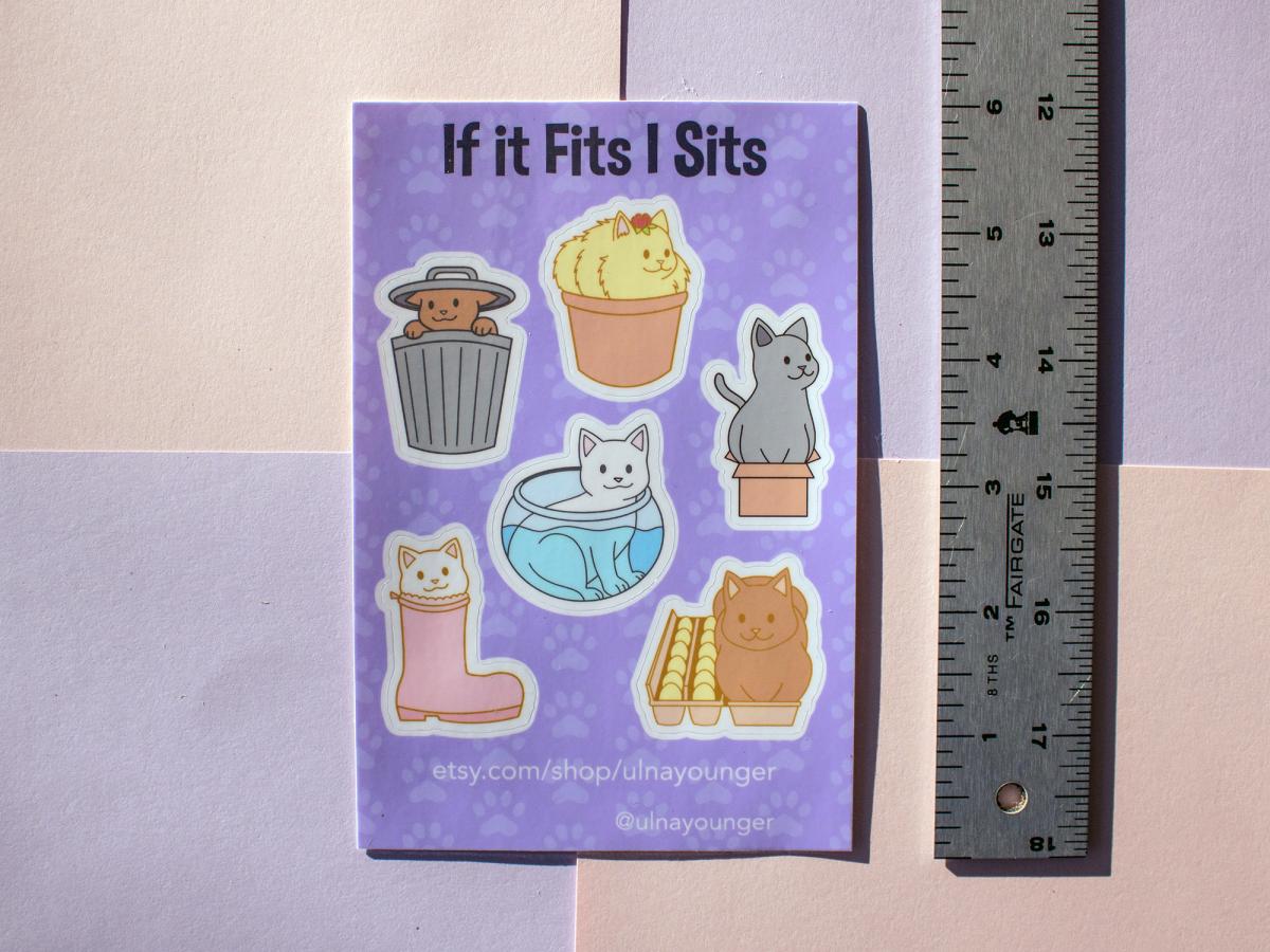 If It Fits I Sits Cats Kiss Cut Sticker Sheet 4" x 6" picture
