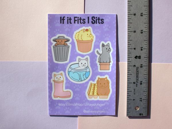 If It Fits I Sits Cats Kiss Cut Sticker Sheet 4" x 6" picture