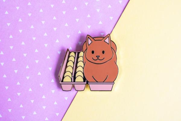 If It Fits I Sits Egg Carton Cat 1.5" Hard Enamel Pin picture